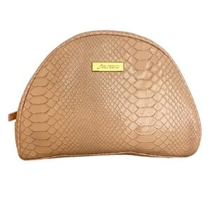 Shiseido Peach Snake Skin Pattern Faux Leather Cosmetic Makeup Bag